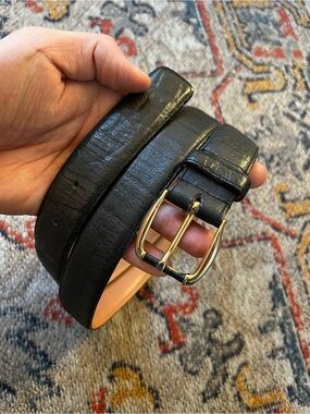 Classic Black Men's Belt with Gold-Tone Buckle Genuine African Buffalo Size 40